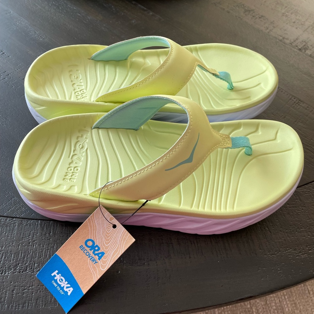 NWT HOKA Ora Recovery - Green/ Blue Tint Flip Flops SZ  7- Sold Out